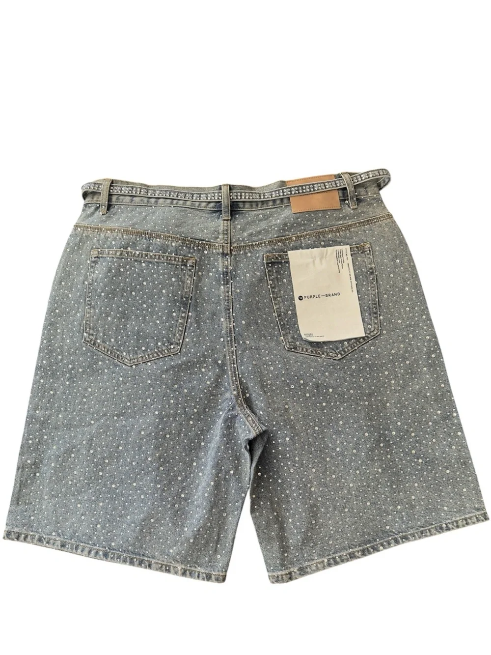 Purple Brand Light Wash Rhinestone Denim Shorts - Blue